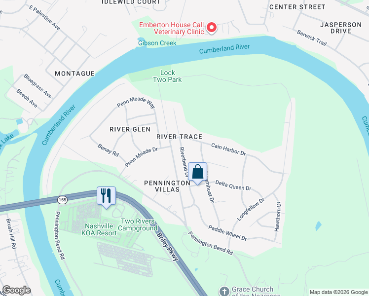 map of restaurants, bars, coffee shops, grocery stores, and more near 2794 Riverbend Drive in Nashville
