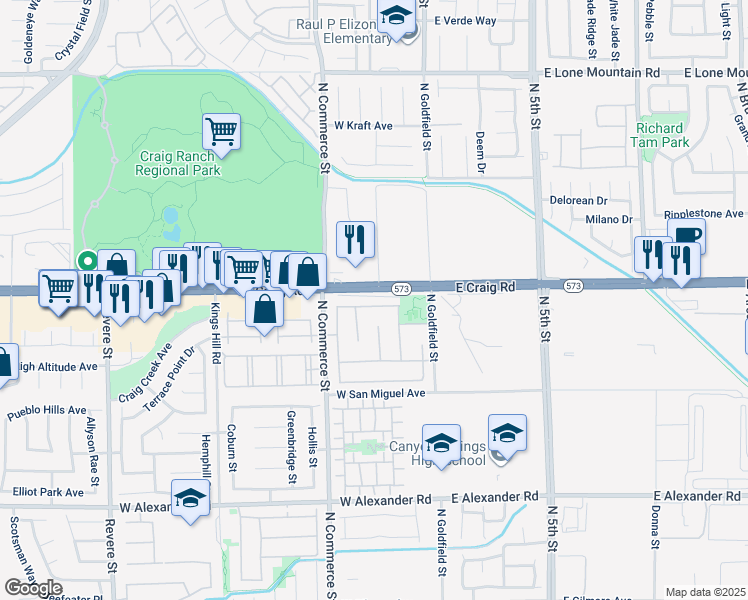 map of restaurants, bars, coffee shops, grocery stores, and more near 124 Zenith Point Avenue in North Las Vegas