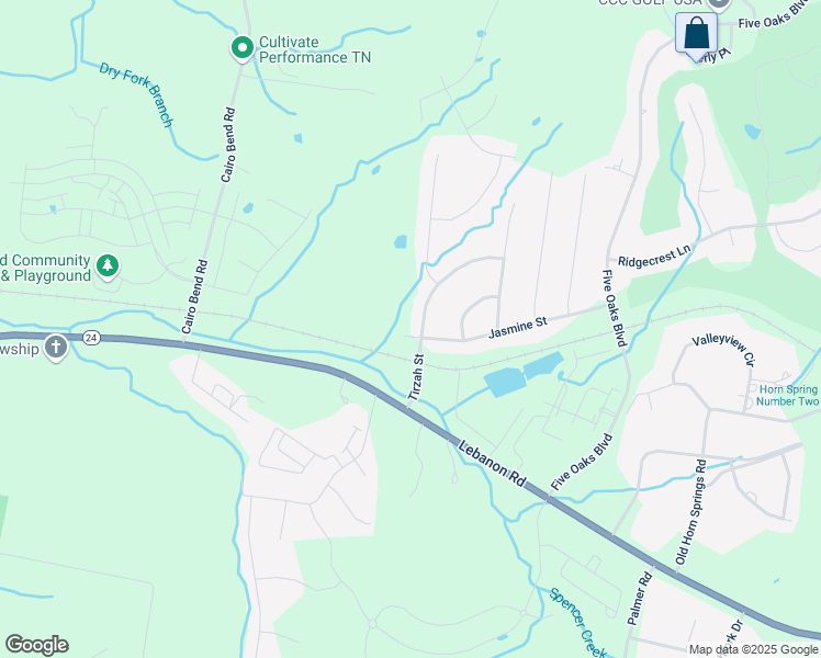 map of restaurants, bars, coffee shops, grocery stores, and more near 2740 Jasmine Street in Lebanon