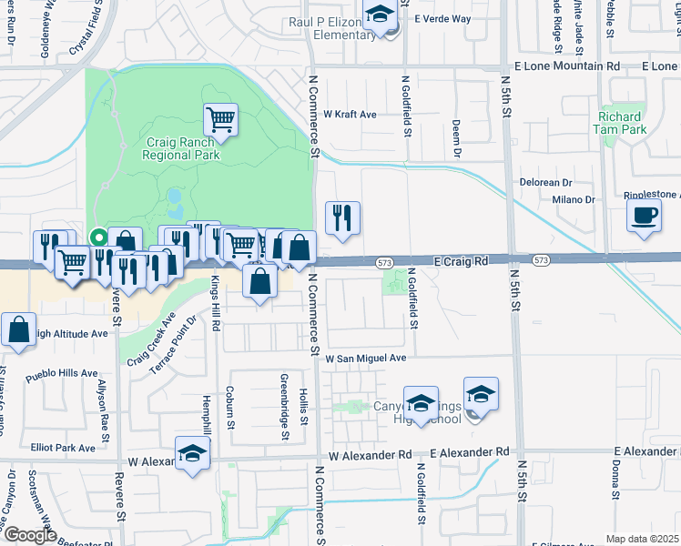 map of restaurants, bars, coffee shops, grocery stores, and more near 204 Zenith Point Avenue in North Las Vegas