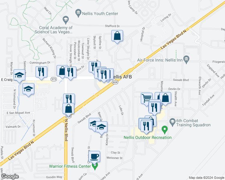 map of restaurants, bars, coffee shops, grocery stores, and more near 4330 Las Vegas Boulevard North in Las Vegas