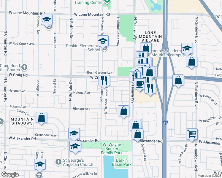 map of restaurants, bars, coffee shops, grocery stores, and more near 4264 Olympic Point Drive in Las Vegas