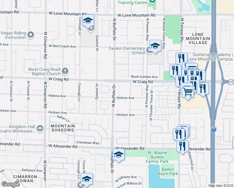 map of restaurants, bars, coffee shops, grocery stores, and more near 7595 Helena Avenue in Las Vegas