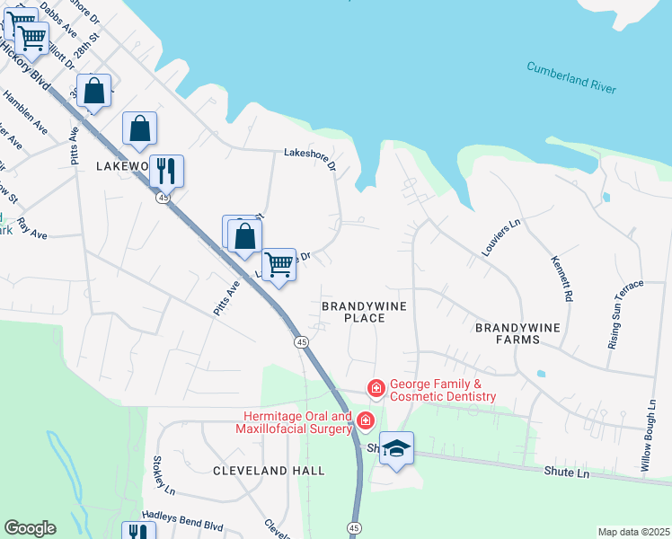 map of restaurants, bars, coffee shops, grocery stores, and more near 100 Fields Drive in Nashville