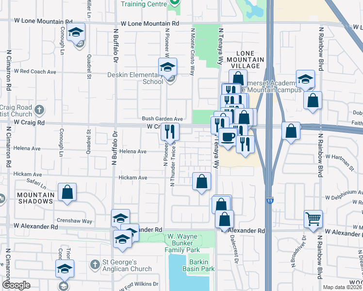 map of restaurants, bars, coffee shops, grocery stores, and more near 4264 Olympic Point Drive in Las Vegas