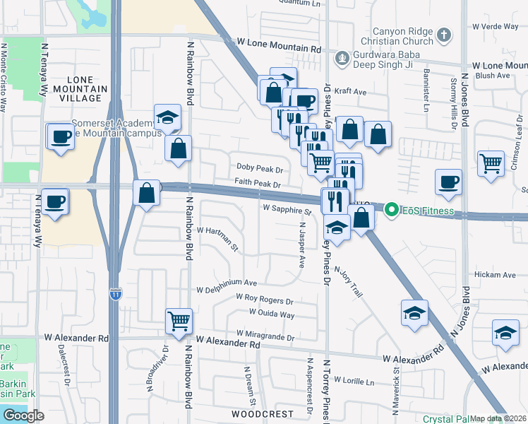 map of restaurants, bars, coffee shops, grocery stores, and more near 4325 North Jadestone Avenue in Las Vegas