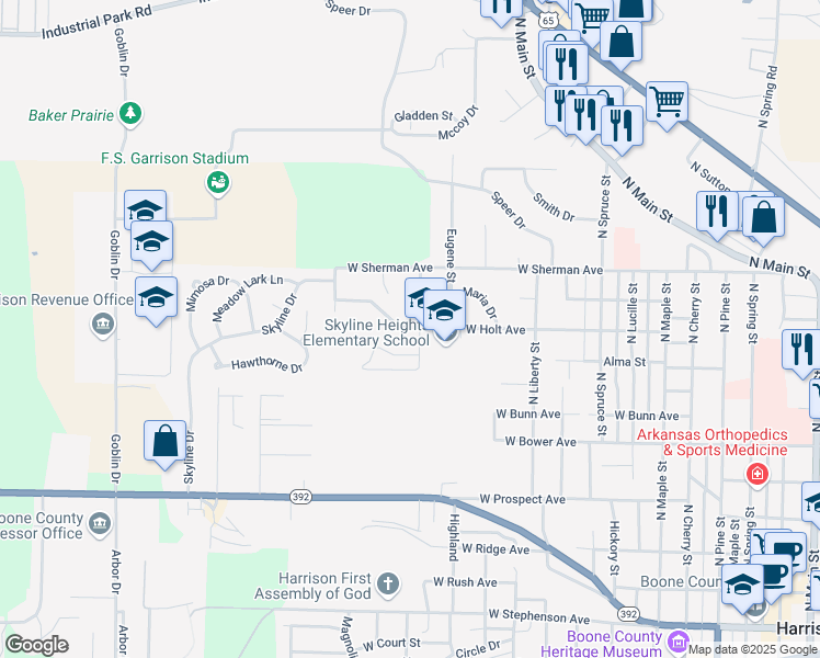map of restaurants, bars, coffee shops, grocery stores, and more near 1120 West Holt Avenue in Harrison