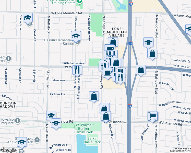 map of restaurants, bars, coffee shops, grocery stores, and more near 7233 Camden Pine Avenue in Las Vegas