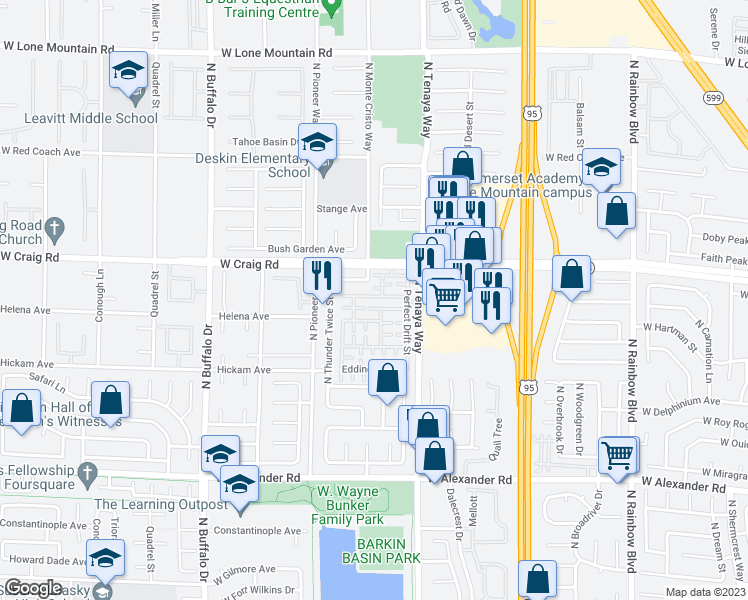 map of restaurants, bars, coffee shops, grocery stores, and more near 7261 Camden Pine Avenue in Las Vegas