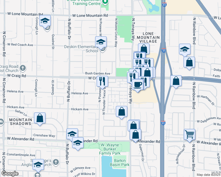 map of restaurants, bars, coffee shops, grocery stores, and more near 7329 Camden Pine Avenue in Las Vegas