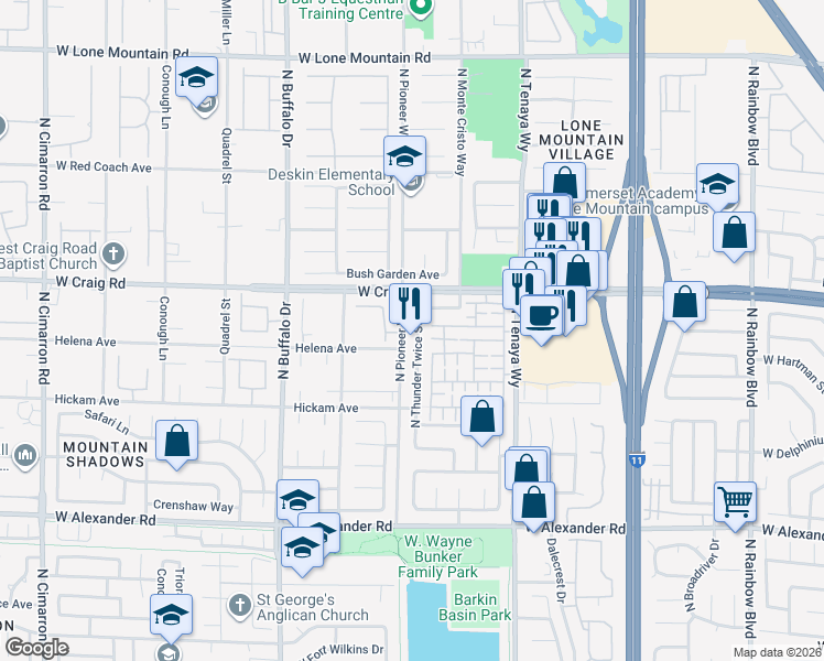 map of restaurants, bars, coffee shops, grocery stores, and more near 4343 North Thunder Twice Street in Las Vegas