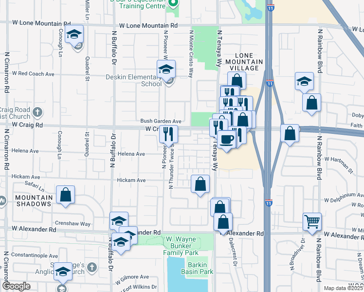 map of restaurants, bars, coffee shops, grocery stores, and more near 7329 Camden Pine Avenue in Las Vegas