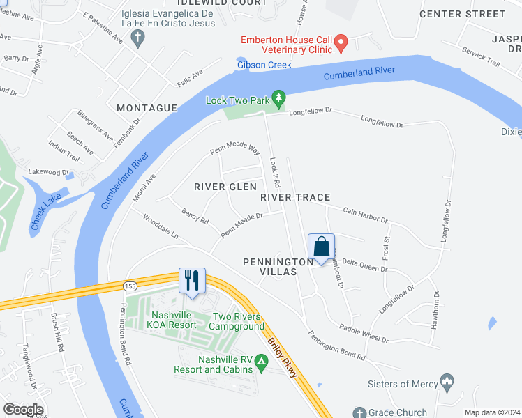 map of restaurants, bars, coffee shops, grocery stores, and more near 2819 Penn Meade Drive in Nashville