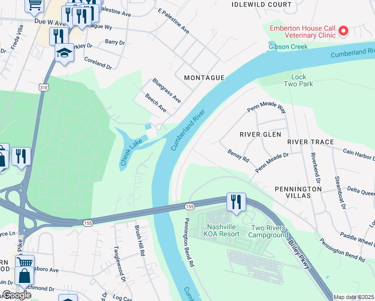 map of restaurants, bars, coffee shops, grocery stores, and more near 2605 Miami Avenue in Nashville