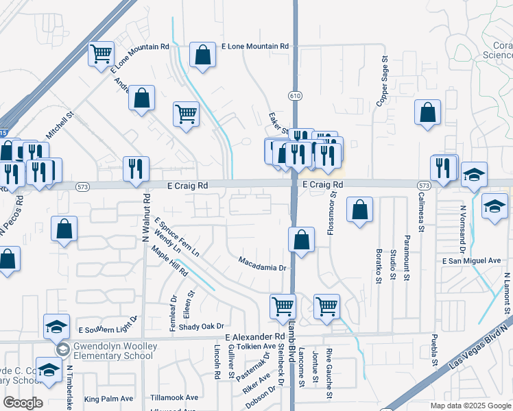 map of restaurants, bars, coffee shops, grocery stores, and more near in North Las Vegas