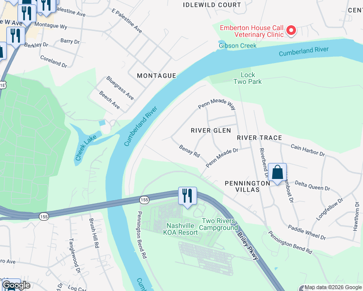 map of restaurants, bars, coffee shops, grocery stores, and more near 3015 Penn Meade Way in Nashville