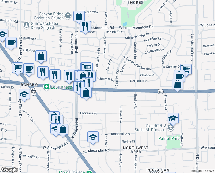 map of restaurants, bars, coffee shops, grocery stores, and more near 4410 La Reina Circle in Las Vegas