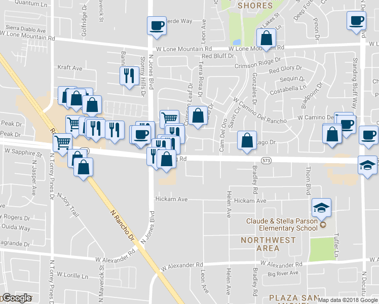 map of restaurants, bars, coffee shops, grocery stores, and more near 4404 Crimson Leaf Drive in Las Vegas