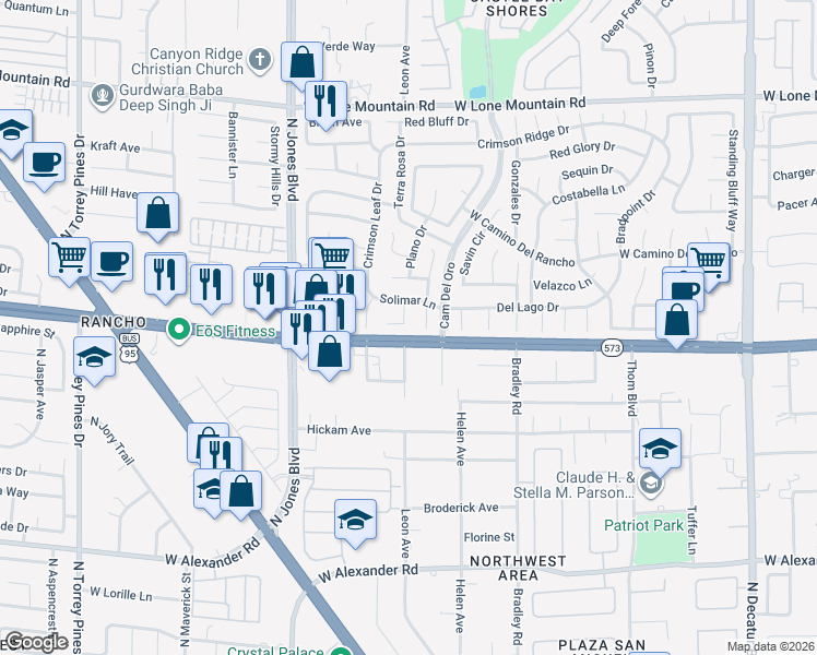 map of restaurants, bars, coffee shops, grocery stores, and more near 4410 La Reina Circle in Las Vegas