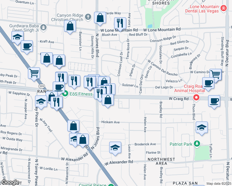 map of restaurants, bars, coffee shops, grocery stores, and more near 4405 Crimson Leaf Drive in Las Vegas