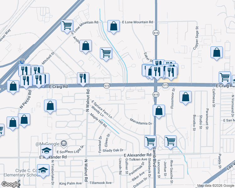 map of restaurants, bars, coffee shops, grocery stores, and more near 4380 North Barcelo Way in North Las Vegas