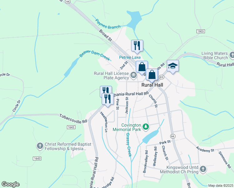 map of restaurants, bars, coffee shops, grocery stores, and more near 240 Bethania Rural Hall Rd in Rural Hall