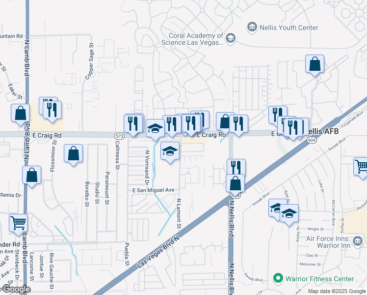 map of restaurants, bars, coffee shops, grocery stores, and more near 4300 North Lamont Street in Las Vegas