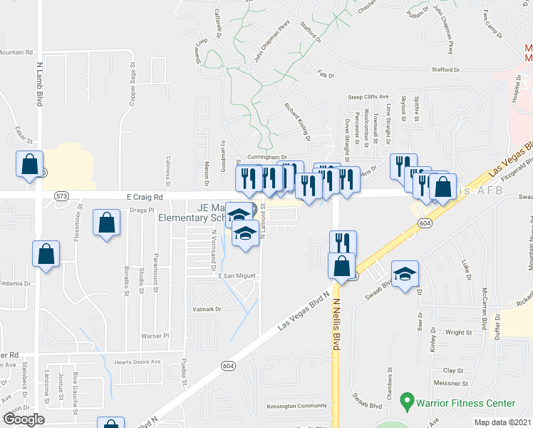 map of restaurants, bars, coffee shops, grocery stores, and more near 4300 North Lamont Street in Las Vegas