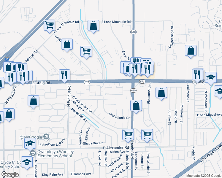 map of restaurants, bars, coffee shops, grocery stores, and more near in North Las Vegas