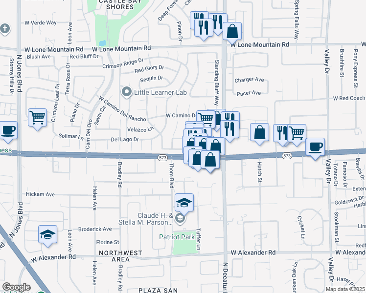 map of restaurants, bars, coffee shops, grocery stores, and more near 5104 Brookmere Drive in Las Vegas