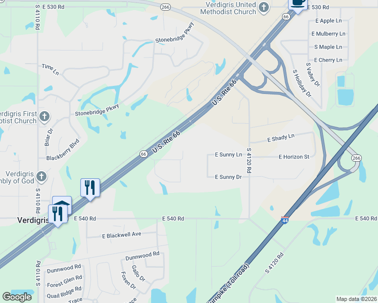 map of restaurants, bars, coffee shops, grocery stores, and more near 8577 East Melody Lane in Claremore