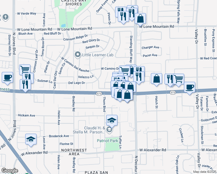 map of restaurants, bars, coffee shops, grocery stores, and more near 5112 Brookmere Drive in Las Vegas