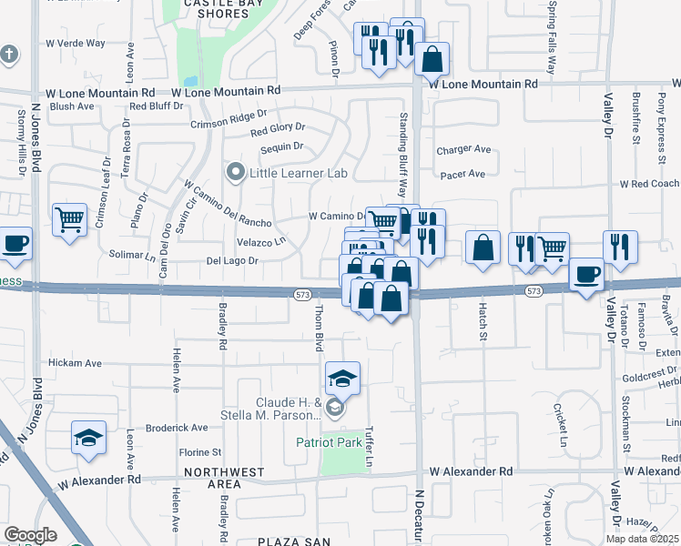 map of restaurants, bars, coffee shops, grocery stores, and more near 5104 Brookmere Drive in Las Vegas