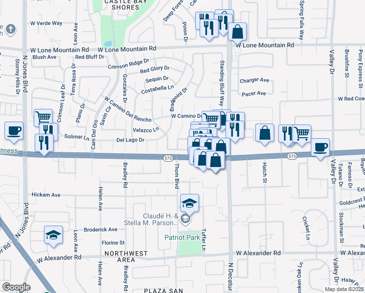 map of restaurants, bars, coffee shops, grocery stores, and more near 5121 Greenspun Drive in Las Vegas
