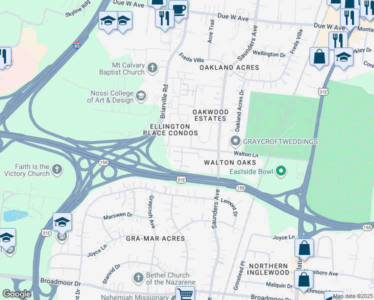 map of restaurants, bars, coffee shops, grocery stores, and more near 321 Walton Lane in Nashville