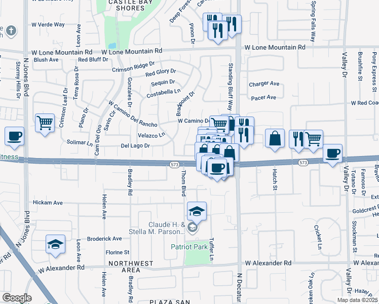 map of restaurants, bars, coffee shops, grocery stores, and more near 5121 Greenspun Drive in Las Vegas