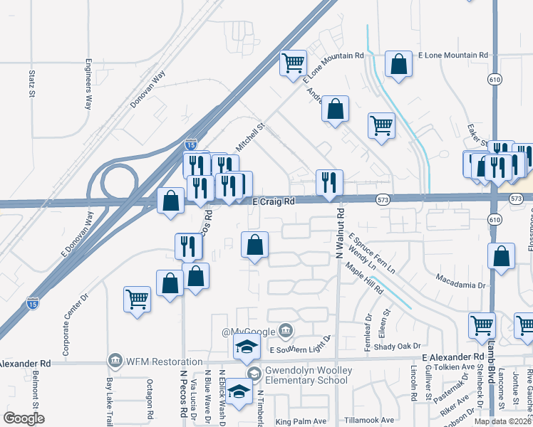 map of restaurants, bars, coffee shops, grocery stores, and more near 3710 East Royal Fern Circle in Las Vegas