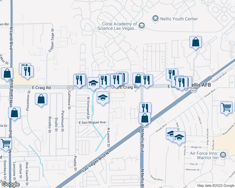 map of restaurants, bars, coffee shops, grocery stores, and more near 4300 North Lamont Street in Las Vegas