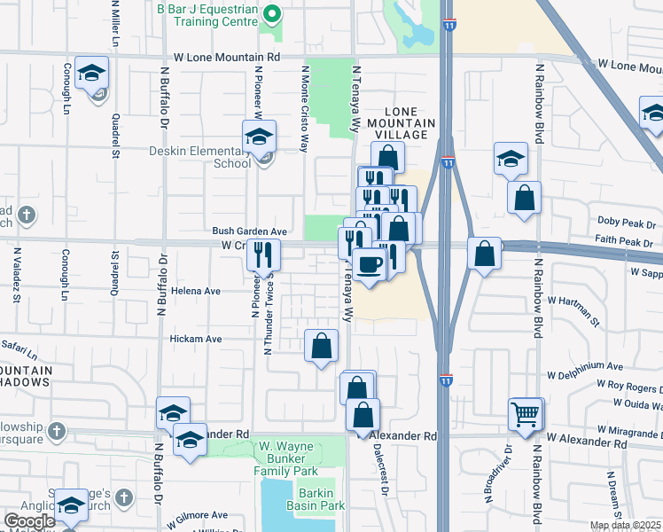 map of restaurants, bars, coffee shops, grocery stores, and more near 7225 Dry Lake Court in Las Vegas