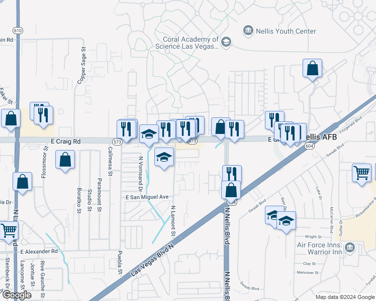 map of restaurants, bars, coffee shops, grocery stores, and more near 4300 North Lamont Street in Las Vegas