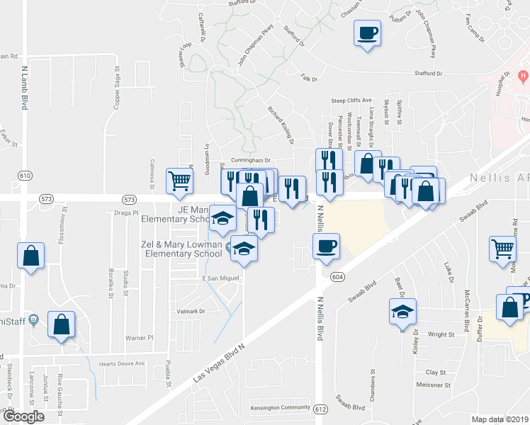 map of restaurants, bars, coffee shops, grocery stores, and more near 4955 East Craig Road in Las Vegas