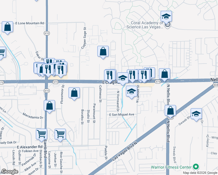 map of restaurants, bars, coffee shops, grocery stores, and more near 4704 Lucite Lane in Las Vegas