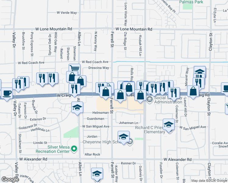 map of restaurants, bars, coffee shops, grocery stores, and more near in North Las Vegas