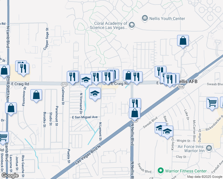 map of restaurants, bars, coffee shops, grocery stores, and more near 4300 North Lamont Street in Las Vegas