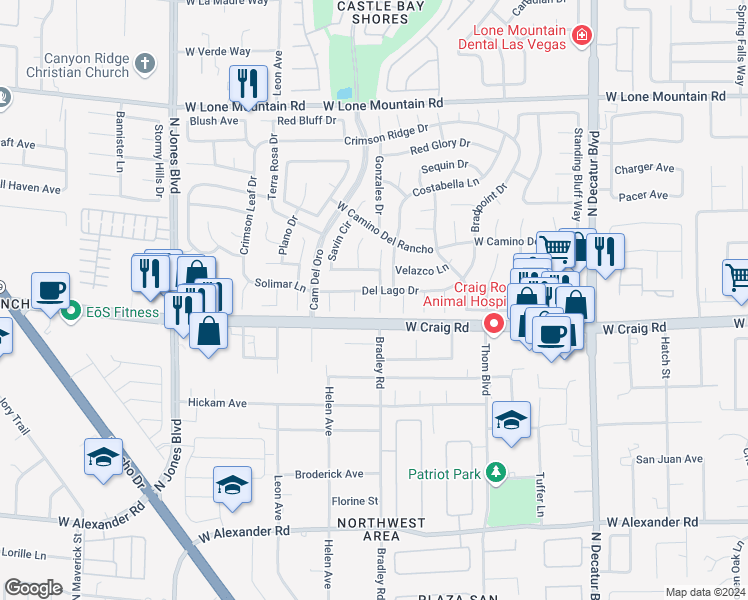 map of restaurants, bars, coffee shops, grocery stores, and more near 4417 Norte Circle in Las Vegas