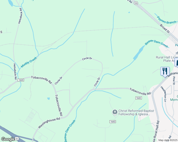 map of restaurants, bars, coffee shops, grocery stores, and more near 841 Ridge View Terrace in Rural Hall