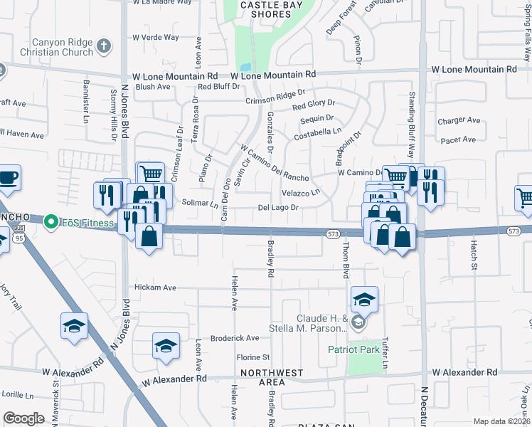 map of restaurants, bars, coffee shops, grocery stores, and more near 4424 Norte Circle in Las Vegas