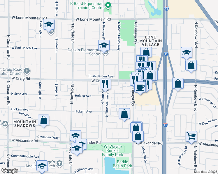 map of restaurants, bars, coffee shops, grocery stores, and more near 7349 West Dolphine Crest Avenue in Las Vegas