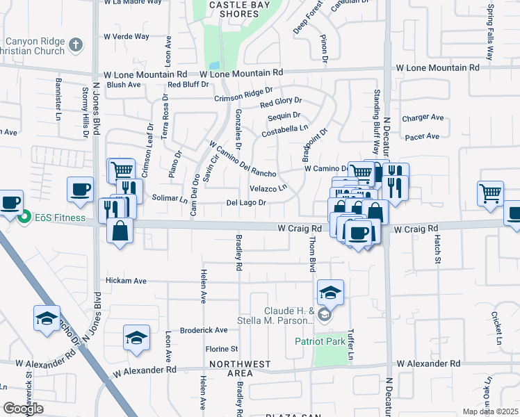 map of restaurants, bars, coffee shops, grocery stores, and more near 4420 Loma Court in Las Vegas