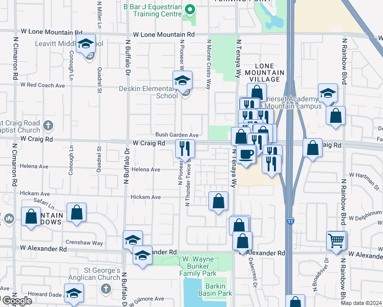 map of restaurants, bars, coffee shops, grocery stores, and more near 7349 West Dolphine Crest Avenue in Las Vegas